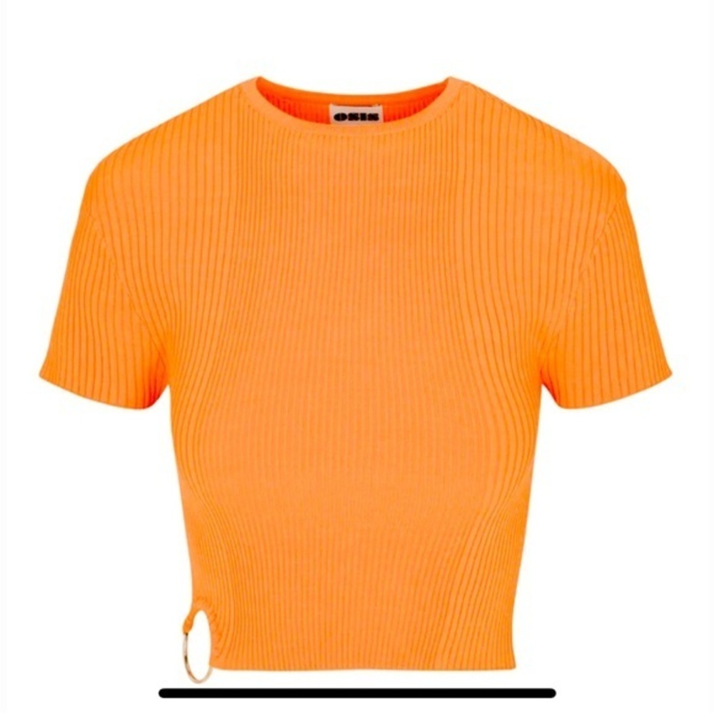 Orange Ribbed Short Sleeve Top